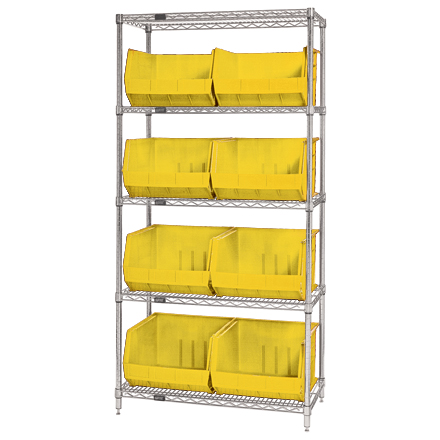 36 x 18 x 74" - 5 Shelf Wire Shelving Unit with (8) Yellow Bins