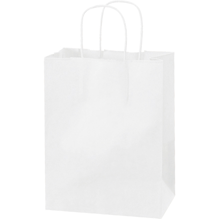 8 x 4 1/2 x 10 1/4" White Paper Shopping Bags