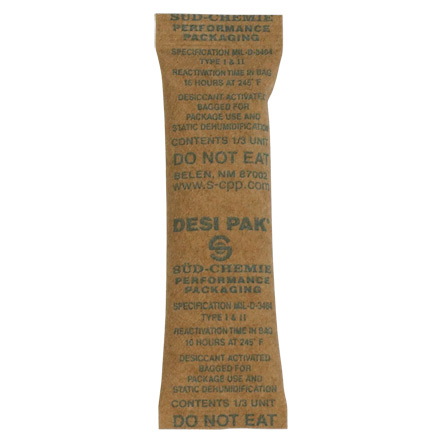 1 x 3 1/2 x 1/4" Kraft Clay Desiccant Bag - 5 Gallon Pail