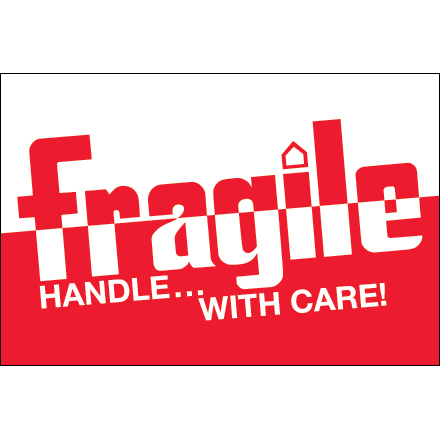 500 Fragile Shipping Stickers – 2x3 Inch Handling Labels With Care (1 Roll, Red/White)