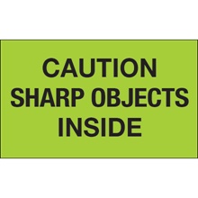 "Caution Sharp Objects Inside" (Fluorescent Green) Labels