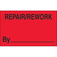 "Repair/Rework By" (Fluorescent Red) Labels