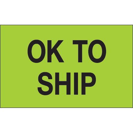 1 1/4 x 2" - "OK To Ship" (Fluorescent Green) Labels