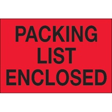 "Packing List Enclosed" (Fluorescent Red) Labels
