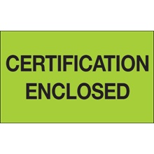 "Certification Enclosed" (Fluorescent Green) Labels