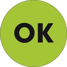2" Circle - "OK" Fluorescent Green Labels