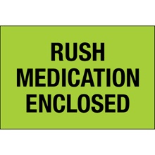 "Rush - Medication Enclosed" (Fluorescent Green) Labels