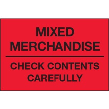 "Mixed Merchandise - Check Contents Carefully" (Fluorescent Red) Labels