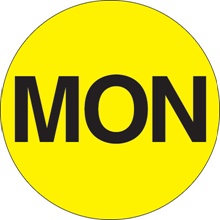1" Circle - "MON" (Fluorescent Yellow) Days of the Week Labels