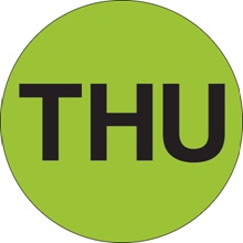 2" Circle - "THU" (Fluorescent Green) Days of the Week Labels