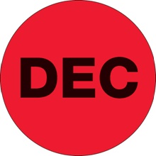 1" Circle - "DEC" (Fluorescent Red) Months of the Year Labels
