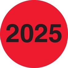 3" Circle - "2025" (Fluorescent Red) Year Labels