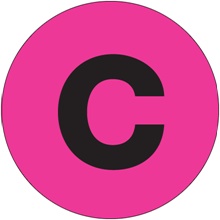 1" Circle - "C" (Fluorescent Pink) Letter Labels