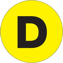 1" Circle - "D" (Fluorescent Yellow) Letter Labels