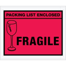 Red "Packing List Enclosed - Fragile" Envelopes