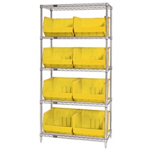 36 x 18 x 74" - 5 Shelf Wire Shelving Unit with (8) Yellow Bins